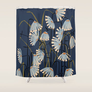 Linocut flower meadow blue Shower Curtain