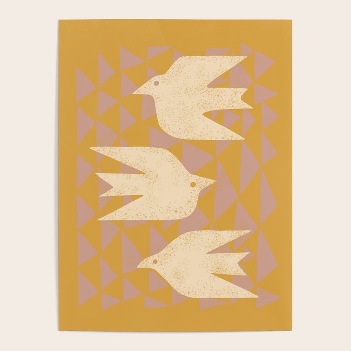 Doves In Flight (Yellow) Poster