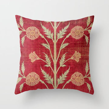 Vintage Distressed Red Floral Throw Pillow