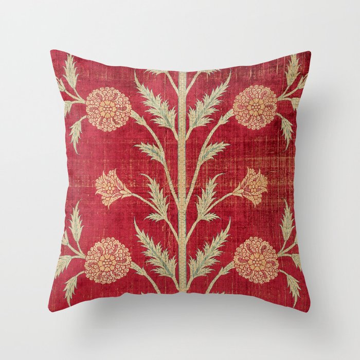 Vintage Distressed Red Floral Throw Pillow