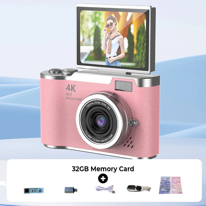 💎 60% off! 💎 4K HD digital camera with flip screen: 8x zoom, autofocus, and rotating screen for vlogs and selfies 📸🌈