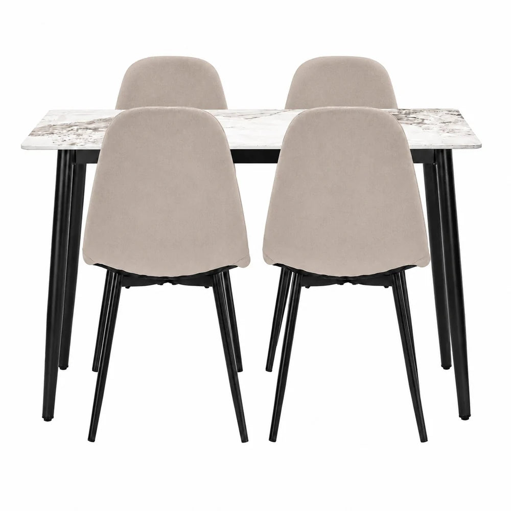 At Performance See all products Kitchen / Dining Room Table Set with 4 Chairs, Gray Sintered Stone Top and Velvet, 120x70 cm