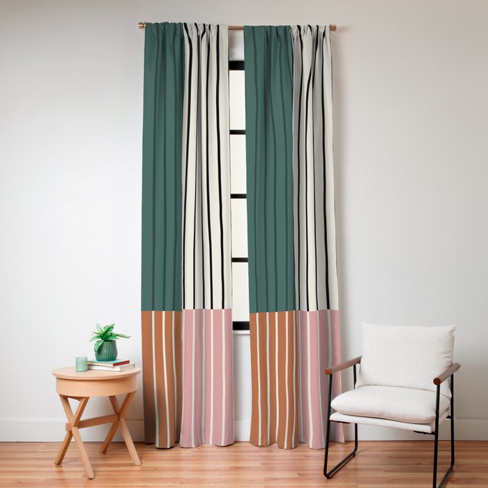 Color Block Line Abstract V Colorful Retro Window Curtain