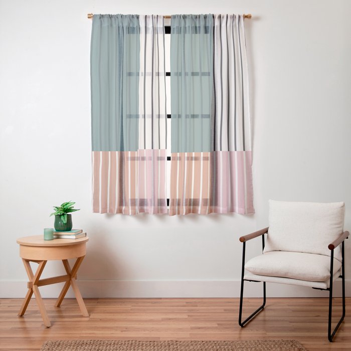 Color Block Line Abstract V Colorful Retro Window Curtain