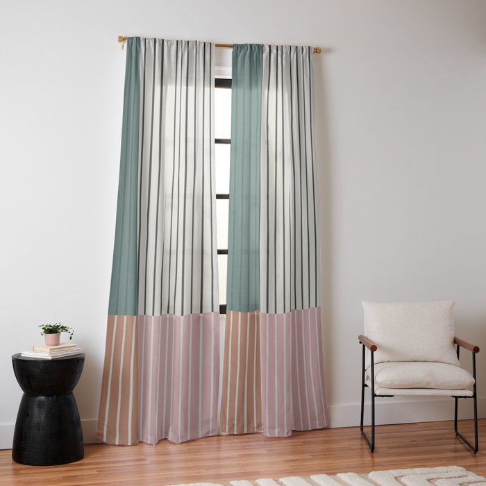 Color Block Line Abstract V Colorful Retro Window Curtain