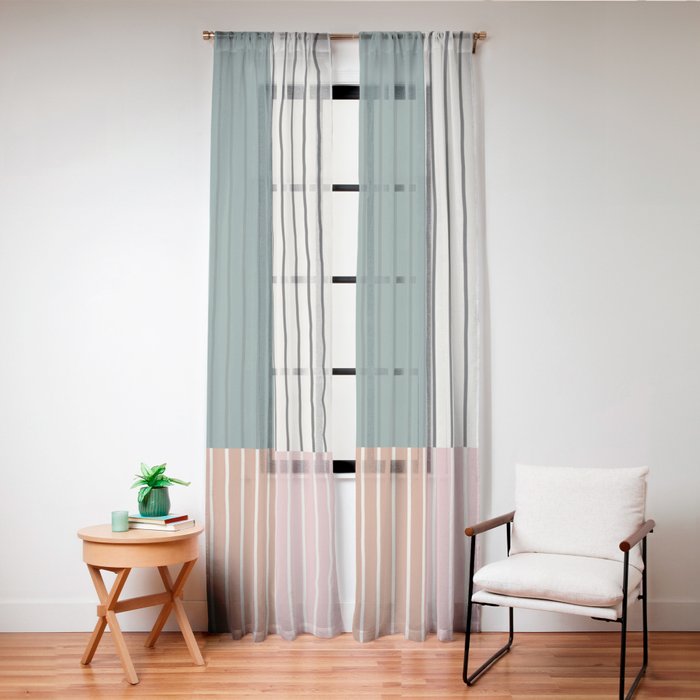 Color Block Line Abstract V Colorful Retro Window Curtain