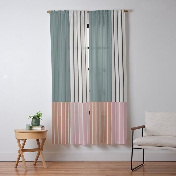Color Block Line Abstract V Colorful Retro Window Curtain
