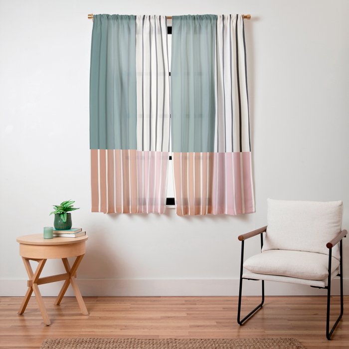 Color Block Line Abstract V Colorful Retro Window Curtain
