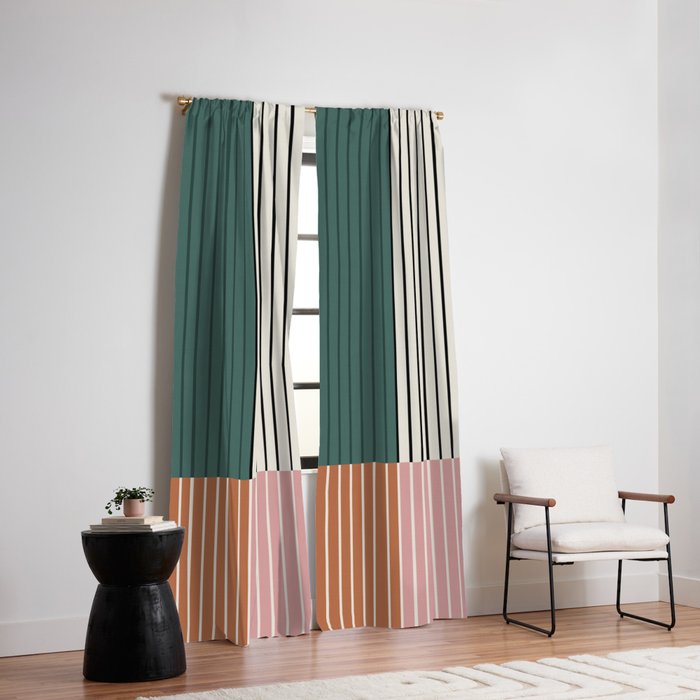 Color Block Line Abstract V Colorful Retro Window Curtain