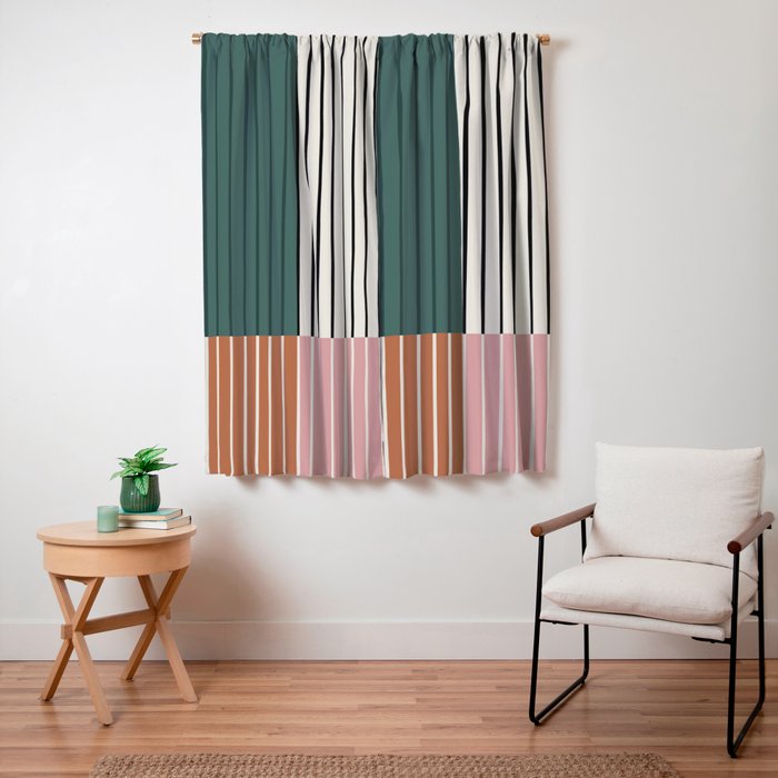 Color Block Line Abstract V Colorful Retro Window Curtain