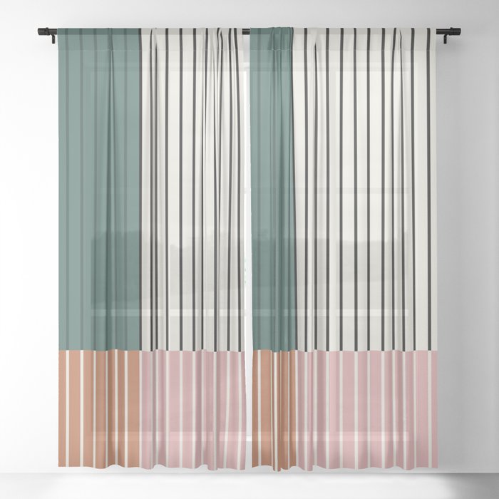 Color Block Line Abstract V Colorful Retro Window Curtain