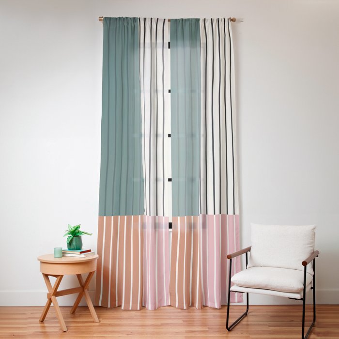 Color Block Line Abstract V Colorful Retro Window Curtain