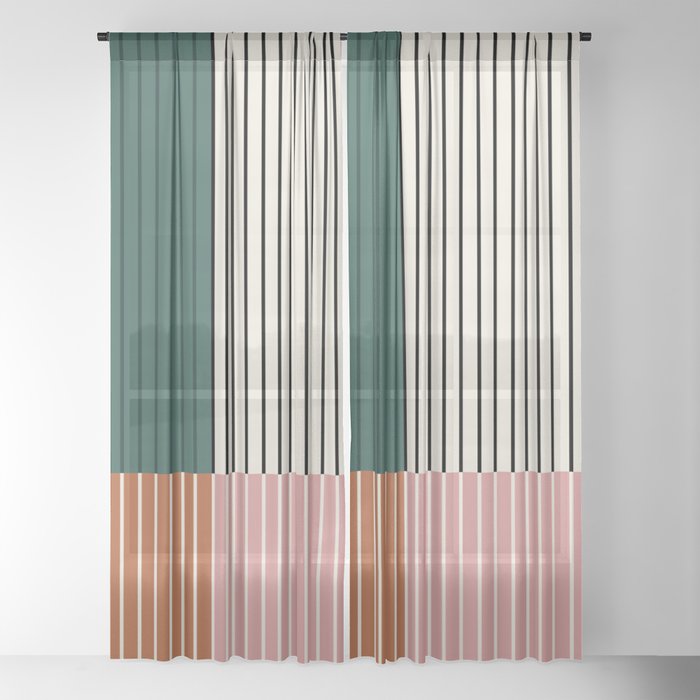 Color Block Line Abstract V Colorful Retro Window Curtain