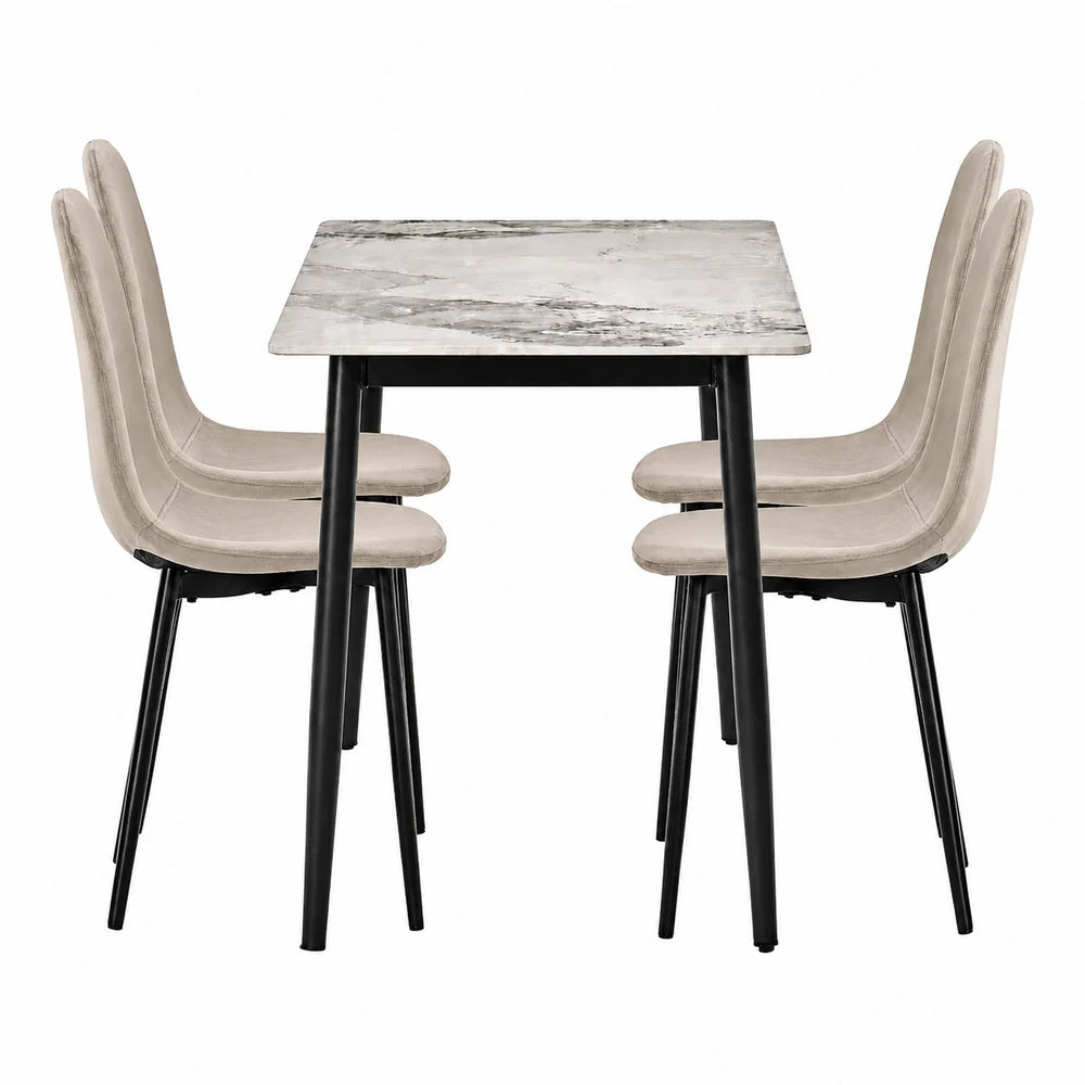 At Performance See all products Kitchen / Dining Room Table Set with 4 Chairs, Gray Sintered Stone Top and Velvet, 120x70 cm