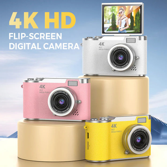 💎 60% off! 💎 4K HD digital camera with flip screen: 8x zoom, autofocus, and rotating screen for vlogs and selfies 📸🌈