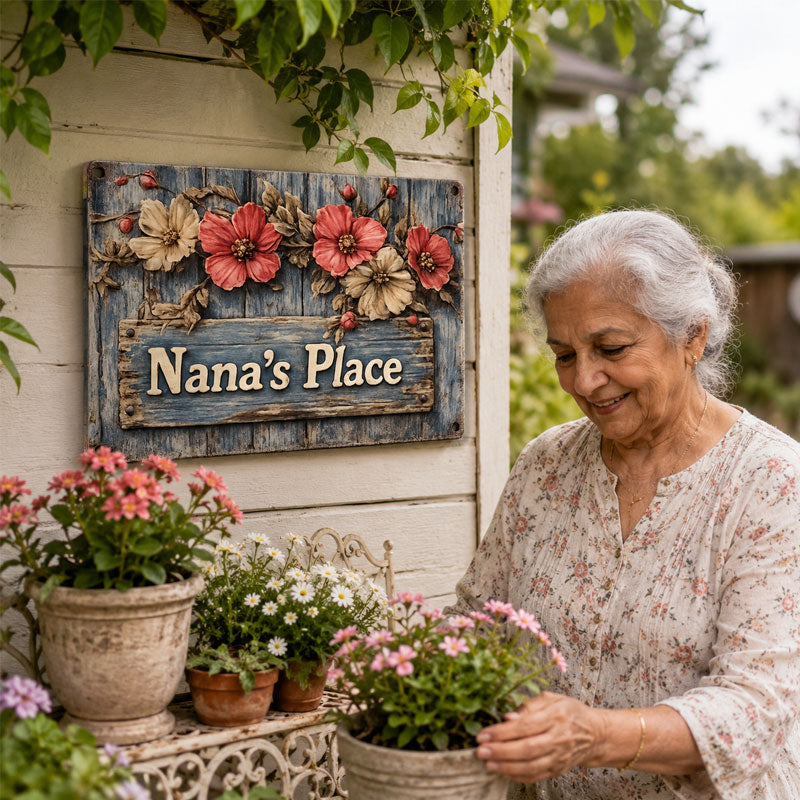 Welcome to Nana's Place: Charming Floral Garden Sign & Home Accent