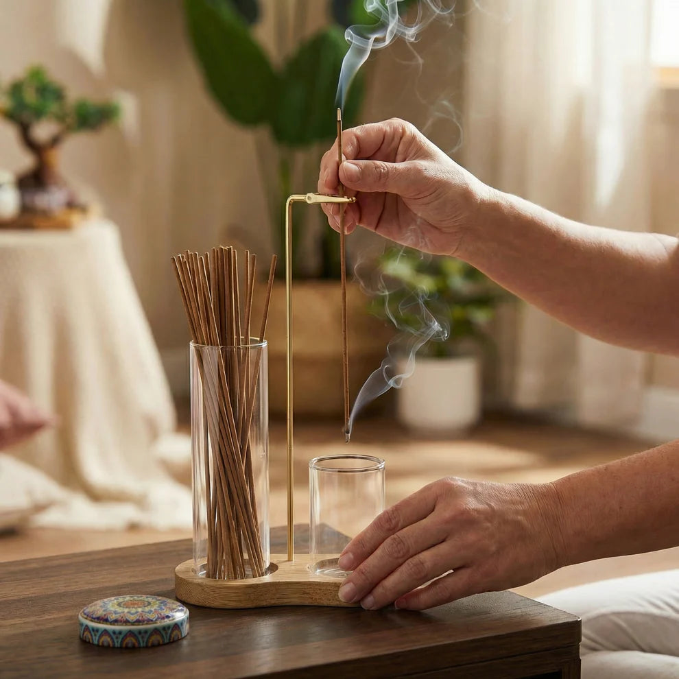 2-in-1 Incense Holder Set for Meditation and Relaxation with Glass Ash Catcher