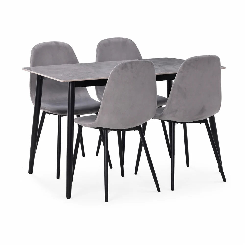 At Performance See all products Kitchen / Dining Room Table Set with 4 Chairs, Gray Sintered Stone Top and Velvet, 120x70 cm