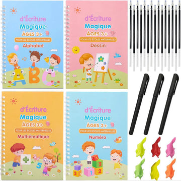 Pack of 4 Reusable Magic Notebooks + 20 Free Pens – Learn without stopping!