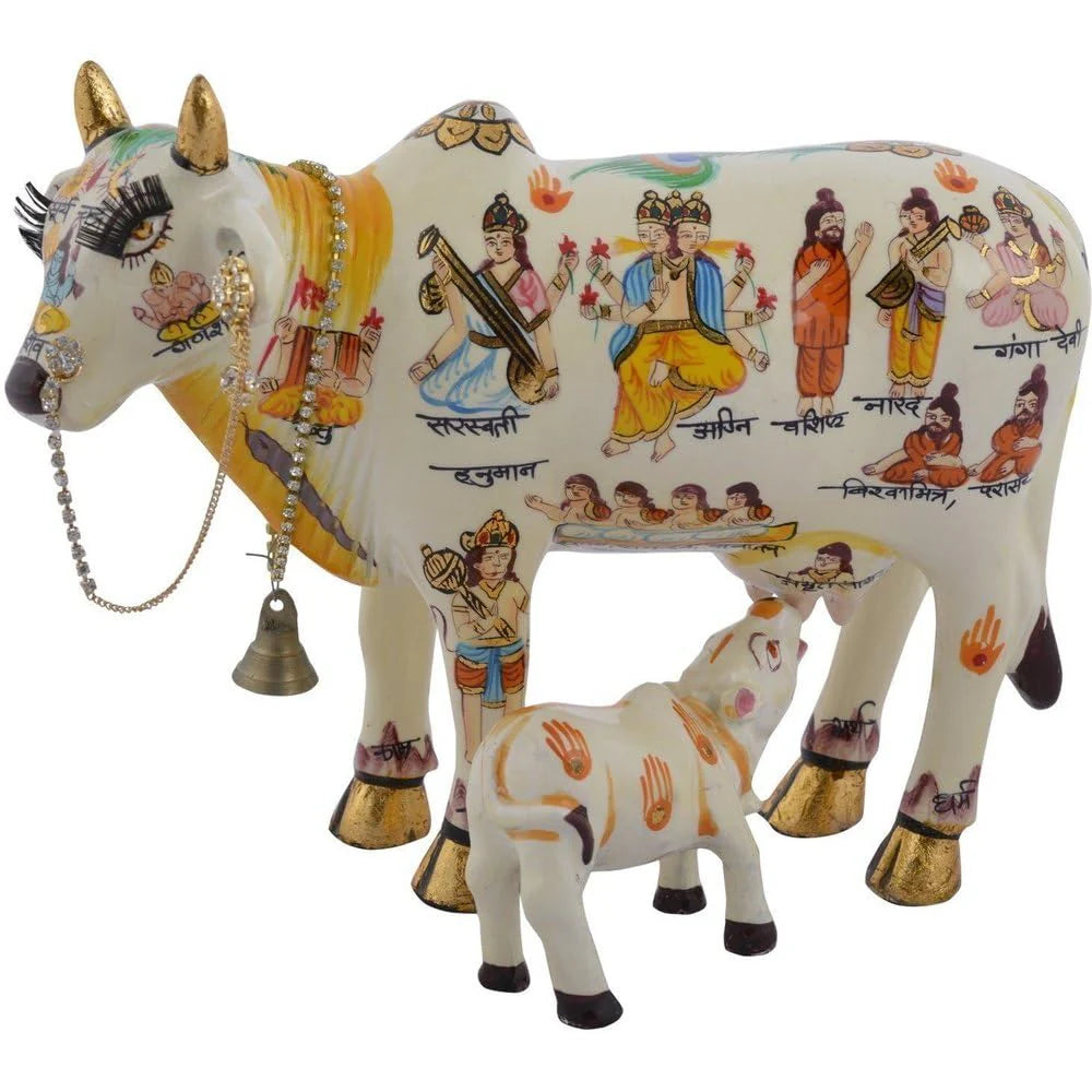 Kamdhenu Cow & Calf Idol – Sacred Symbol of Prosperity & Divine Blessings - 19cm