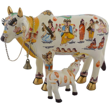 Kamdhenu Cow & Calf Idol – Sacred Symbol of Prosperity & Divine Blessings - 19cm
