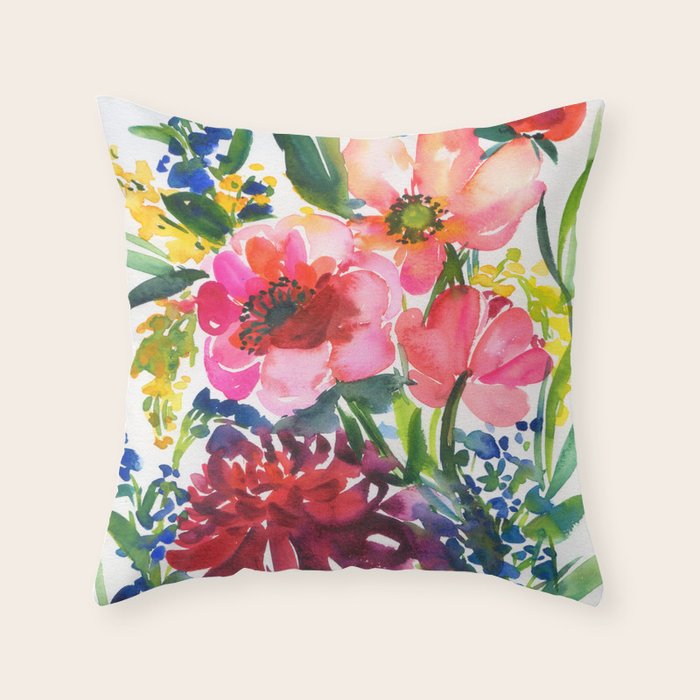my floral garden in watercolor Throw Pillow