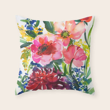 my floral garden in watercolor Throw Pillow