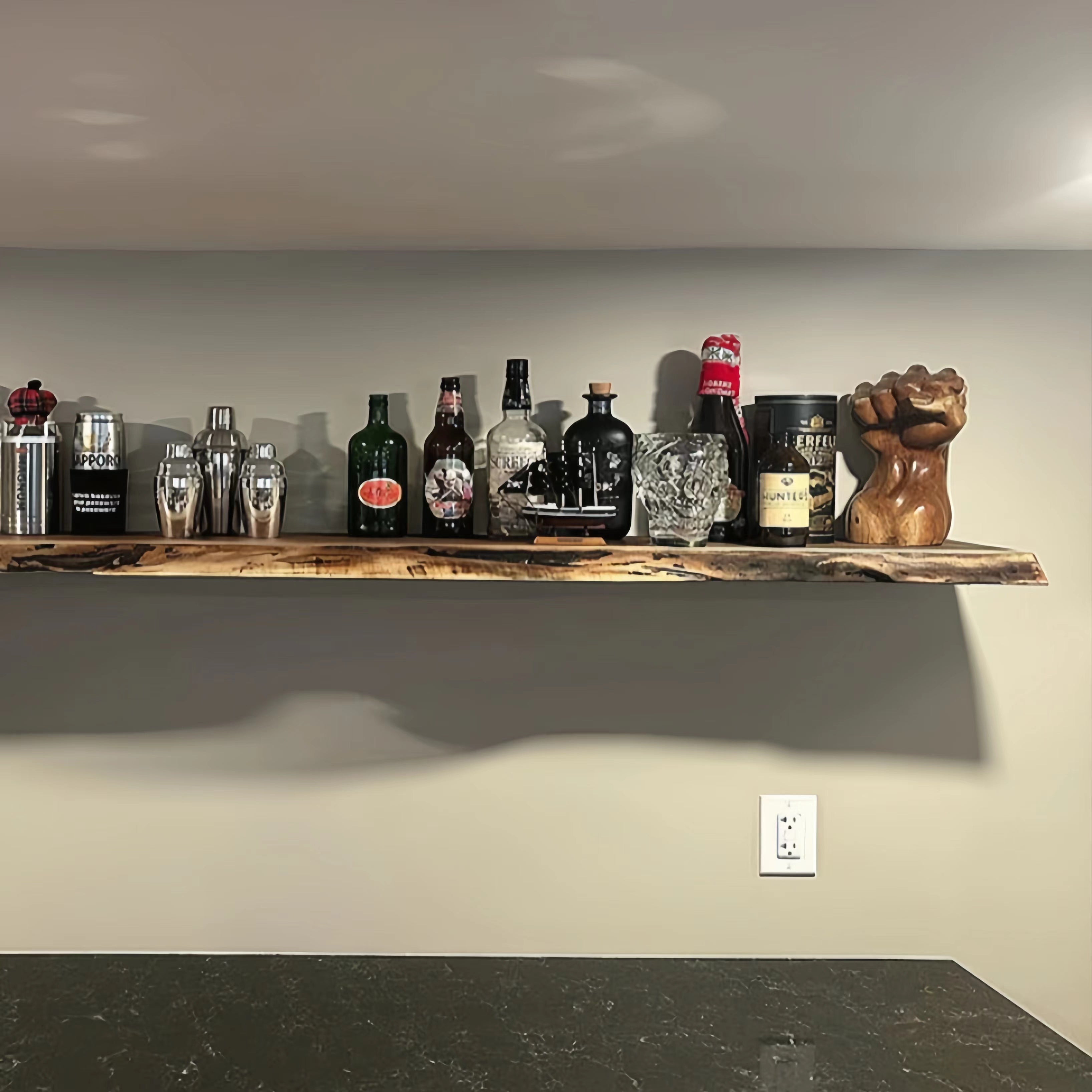Live Edge Wood Floating Shelf With Hidden Metal Brackets, Wooden Bookshelf, Live Edge Wooden Shelf For Farmhouse Wall Decor