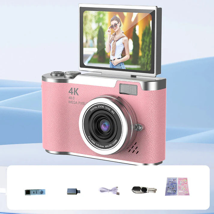 💎 60% off! 💎 4K HD digital camera with flip screen: 8x zoom, autofocus, and rotating screen for vlogs and selfies 📸🌈
