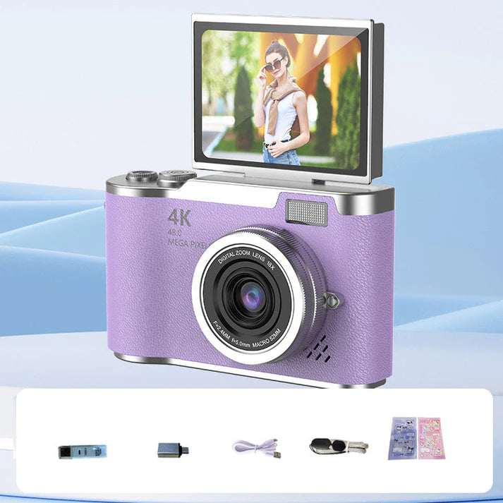 💎 60% off! 💎 4K HD digital camera with flip screen: 8x zoom, autofocus, and rotating screen for vlogs and selfies 📸🌈