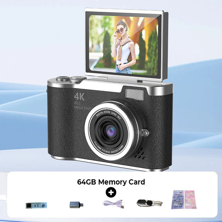 💎 60% off! 💎 4K HD digital camera with flip screen: 8x zoom, autofocus, and rotating screen for vlogs and selfies 📸🌈