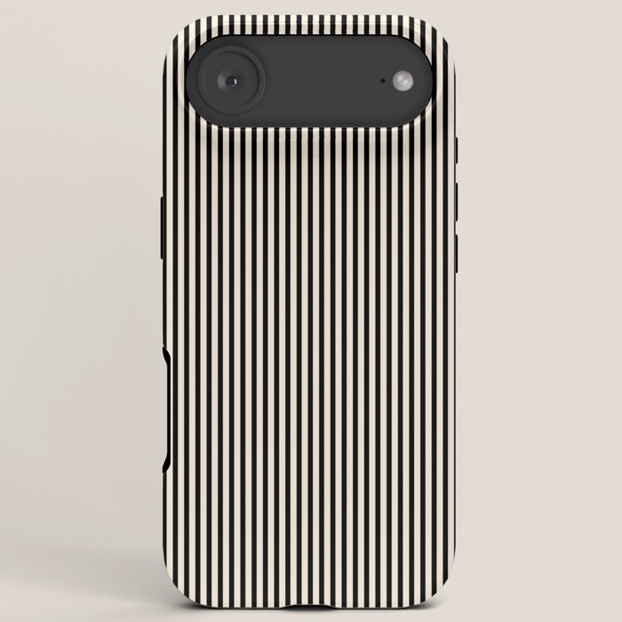 Ultra Fine Stripes Vertical Minimalist Pattern in Black and Almond Cream iPhone Case
