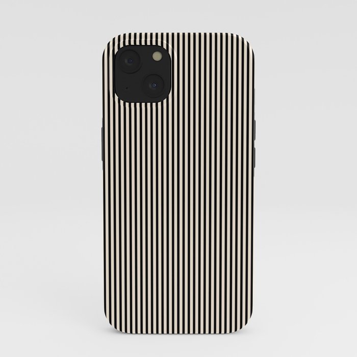Ultra Fine Stripes Vertical Minimalist Pattern in Black and Almond Cream iPhone Case