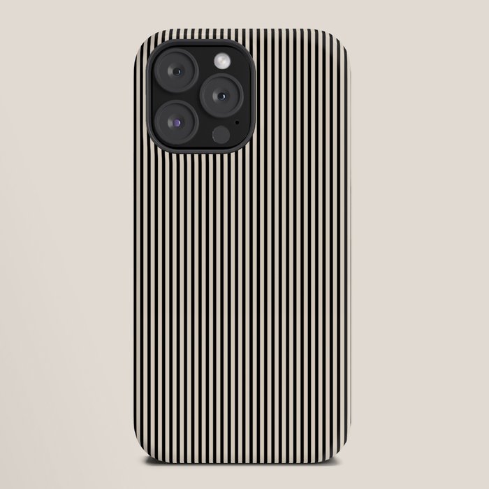 Ultra Fine Stripes Vertical Minimalist Pattern in Black and Almond Cream iPhone Case