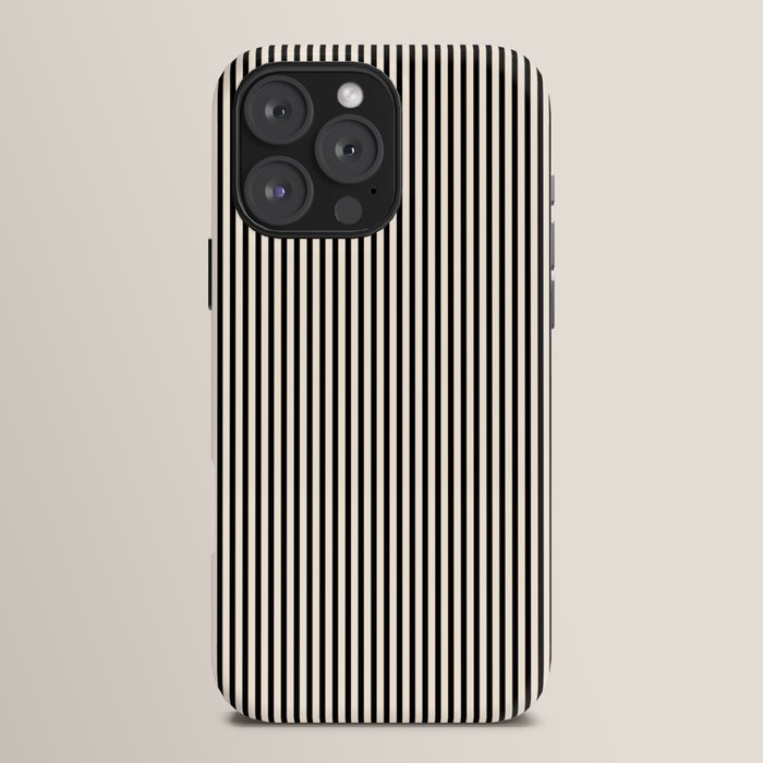 Ultra Fine Stripes Vertical Minimalist Pattern in Black and Almond Cream iPhone Case