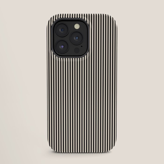 Ultra Fine Stripes Vertical Minimalist Pattern in Black and Almond Cream iPhone Case