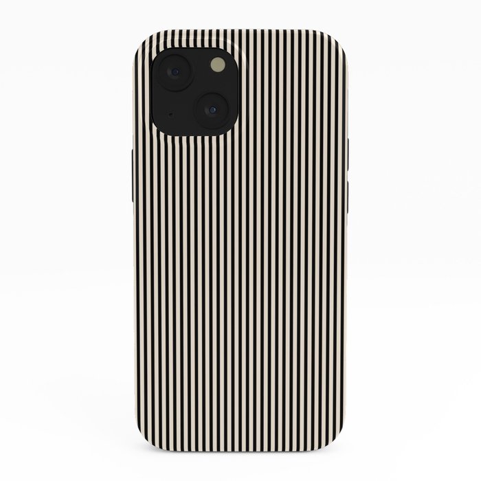 Ultra Fine Stripes Vertical Minimalist Pattern in Black and Almond Cream iPhone Case