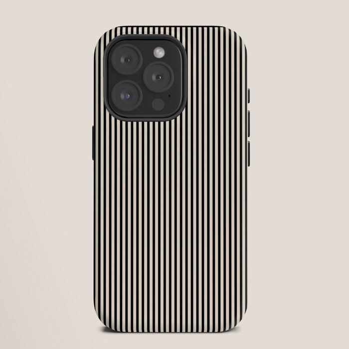 Ultra Fine Stripes Vertical Minimalist Pattern in Black and Almond Cream iPhone Case