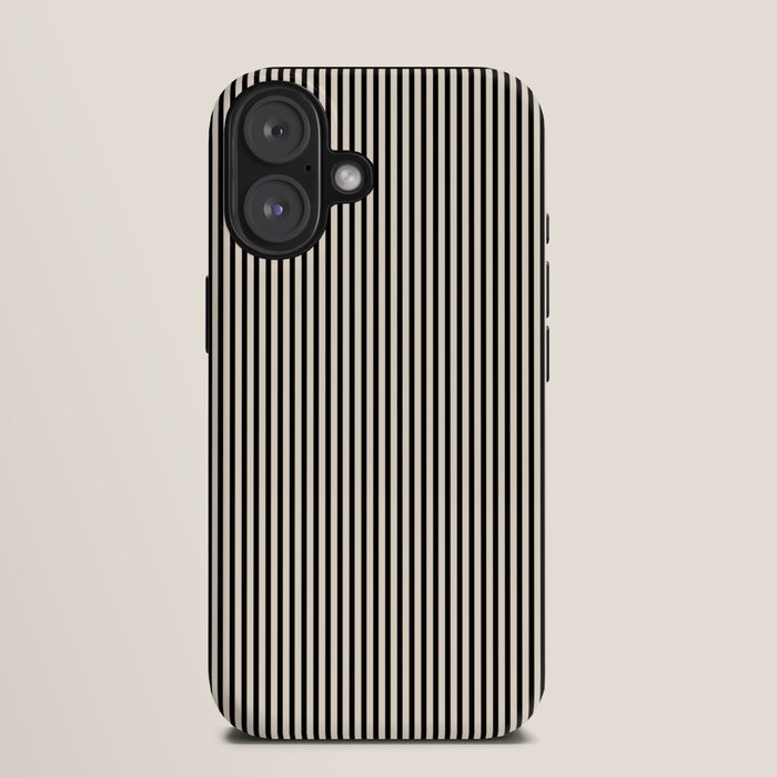 Ultra Fine Stripes Vertical Minimalist Pattern in Black and Almond Cream iPhone Case