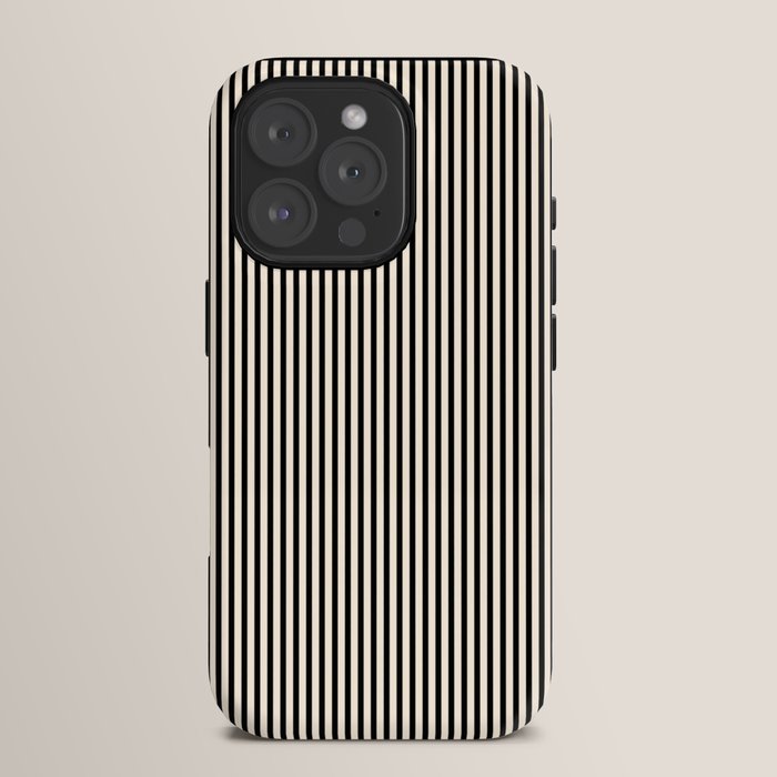 Ultra Fine Stripes Vertical Minimalist Pattern in Black and Almond Cream iPhone Case