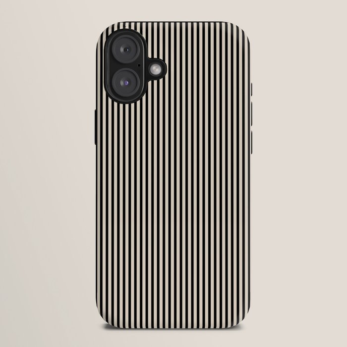 Ultra Fine Stripes Vertical Minimalist Pattern in Black and Almond Cream iPhone Case