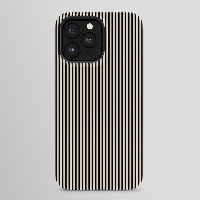 Ultra Fine Stripes Vertical Minimalist Pattern in Black and Almond Cream iPhone Case