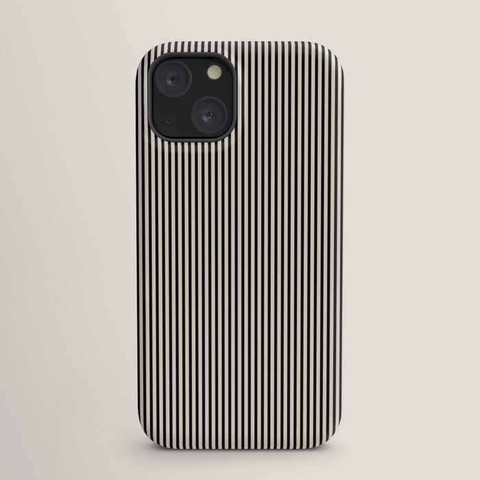 Ultra Fine Stripes Vertical Minimalist Pattern in Black and Almond Cream iPhone Case