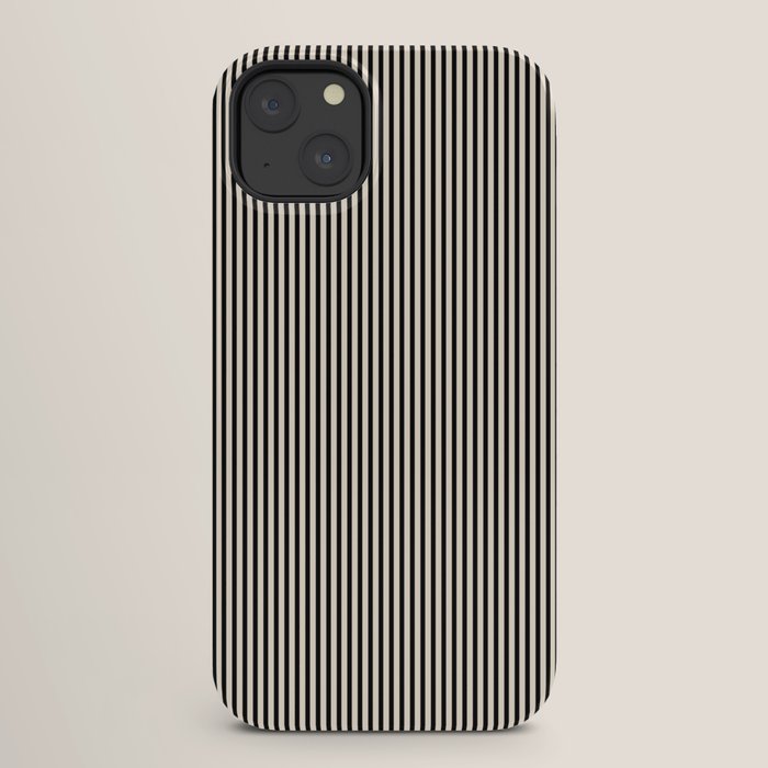 Ultra Fine Stripes Vertical Minimalist Pattern in Black and Almond Cream iPhone Case