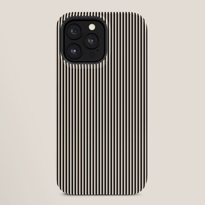 Ultra Fine Stripes Vertical Minimalist Pattern in Black and Almond Cream iPhone Case