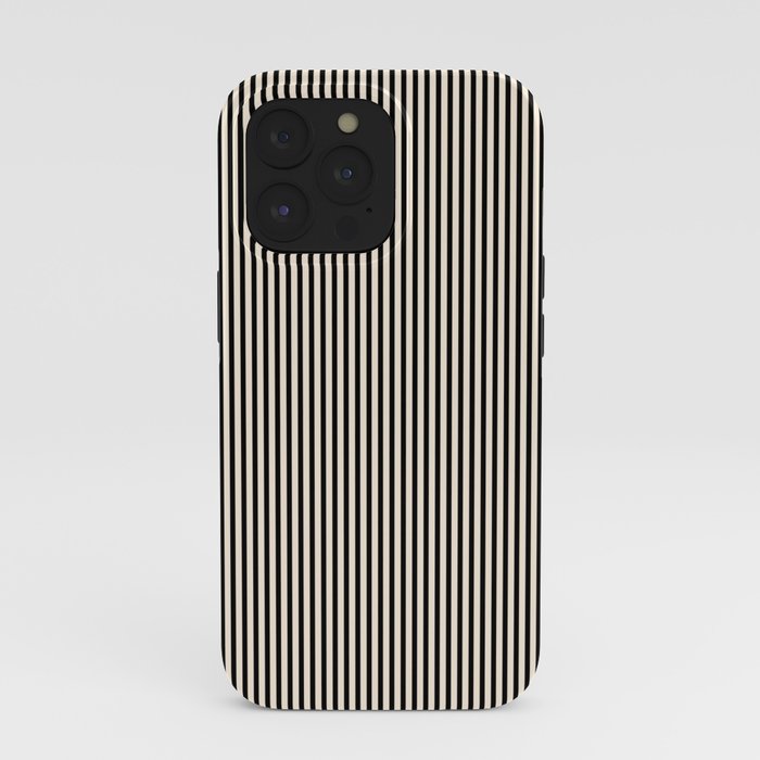 Ultra Fine Stripes Vertical Minimalist Pattern in Black and Almond Cream iPhone Case