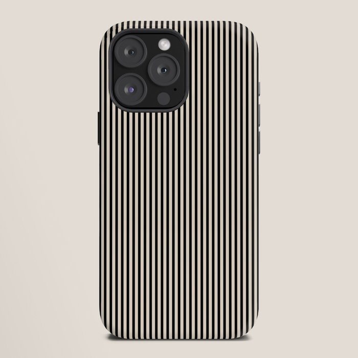 Ultra Fine Stripes Vertical Minimalist Pattern in Black and Almond Cream iPhone Case