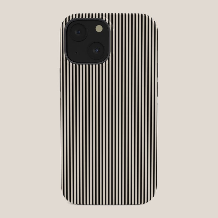 Ultra Fine Stripes Vertical Minimalist Pattern in Black and Almond Cream iPhone Case