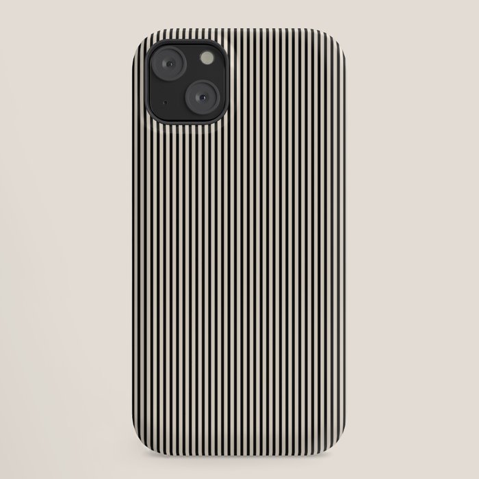 Ultra Fine Stripes Vertical Minimalist Pattern in Black and Almond Cream iPhone Case