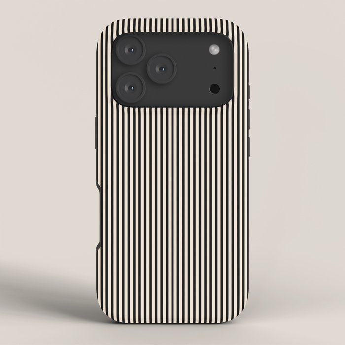Ultra Fine Stripes Vertical Minimalist Pattern in Black and Almond Cream iPhone Case